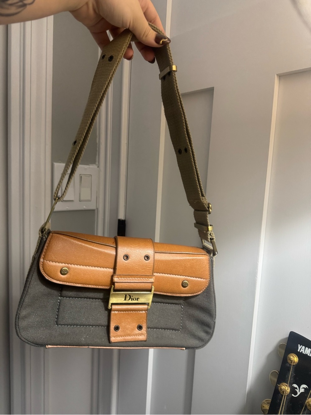 Dior vintage Brown & Olive Canvas Shoulder Bag r. e . p